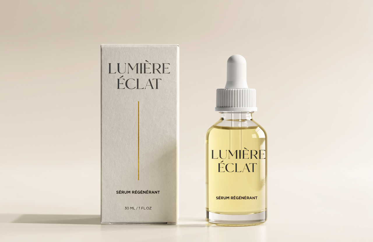 Skincare serum carton and dropper bottle mockup