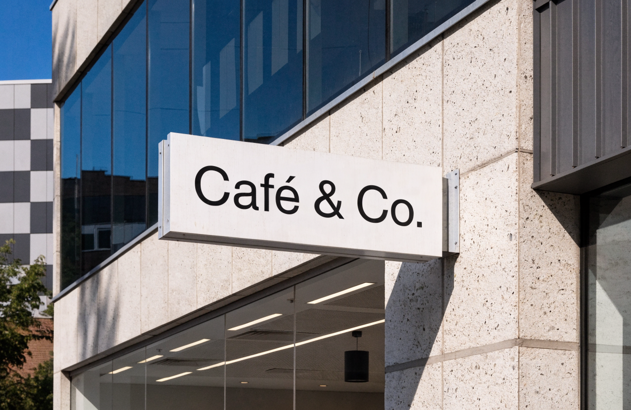 Café storefront signage mockup